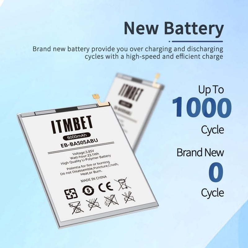 ITMBET بطارية لجهاز سامسونج جالاكسي A50، [6000mAh] بطارية بديلة مطورة جديدة 2024 0 دورة لجهاز A505F /A30 SM-A305 /A20 A205FN A202F /A30s SM-A307، EB-BA505ABU مع أدوات استبدال احترافية - Image 2
